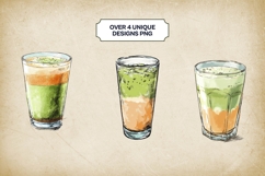 Matcha Peach Latte Clipart Bundle 4 PNG Product Image 2