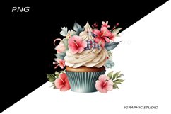 Tropical Floral Cupcake Clipart, Product Image 1