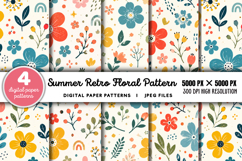 Summer Retro Floral Digital Paper JPG Product Image 1