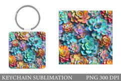Succulents Keychain Sublimation. Flowers Keychain Design Product Image 1