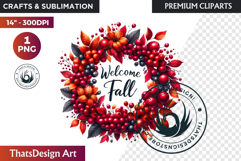 Autumn Harvest Wreath Clipart - Rustic Fall &amp; Thanksgiving Product Image 1
