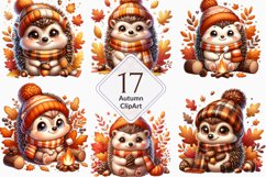 watercolor autumn hedgehog clipart, autumn hedgehog bundle Product Image 1