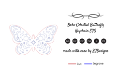Boho Celestial Butterfly Keychain SVG - Laser Cut File Product Image 2