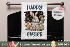 Happy Easter Dish Towel Template, Floral Easter Bunny PNG Product Image 1