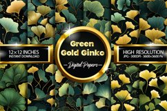 Green Gold Ginko Seamless Digital Papers, Leaves Pattern Product Image 1
