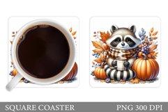 Fall Raccoon Coaster Design. Cute Raccoon Coaster Product Image 1