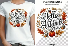 Hello Autumn Digital Print, Cozy Fall Vibes PNG, Vintage Product Image 1