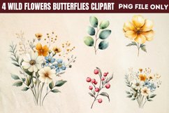 Wild flowers butterflies and dragonfly Clipart PNG Product Image 1