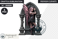 Pastel Goth Fairy Clipart, Black Pink PNG fantasy clipart Product Image 1