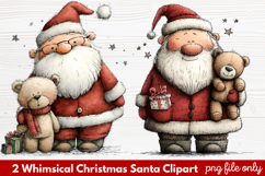2 Whimsical Christmas Santa Clipart | Cute Santa PNG Product Image 1