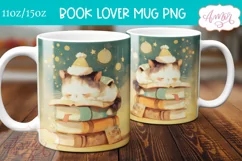Cat and books mug wrap sublimation PNG, Book lover mug wrap Product Image 2