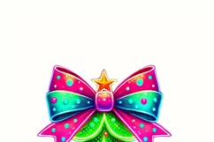 Neon Christmas Tree PNG, Pink Brushstroke & Coquette Bow Product Image 2