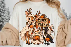 Cute Halloween Woodland Animals PNG, Deer Owl Crow in Ghost Product Image 2
