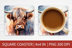 Square Coaster Sublimation Design | Highland Cow Coaster PNG Product Image 1