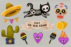 Watercolor Day of the Dead Clipart, Skeleton Cat Sugar Skull Product Image 1