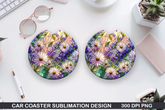 Flower Car Coaster Sublimation| Spring Flowers Coaster PNG Product Image 1