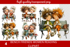 Bench friends Women reading Clipart Product Image 1