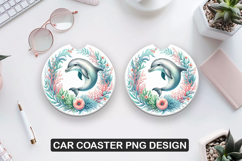 Dolphin Flowers Car Coaster Sublimation |Animal Coaster PNG Product Image 1