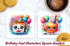 Birthday Food Square Coaster PNG 4x4, Sublimation Design. Product Image 1