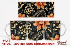 Floral mug wrap sublimation / batik / flowers mug PNG Product Image 1