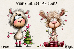 Whimsical Christmas Llama Clipart | Cute Holiday Llama PNG Product Image 1