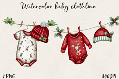 Watercolor Christmas Baby Clothesline Clipart PNG Product Image 9
