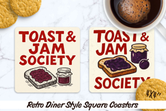 Retro Diner Style square coasters. Sublimation PNG. Product Image 1