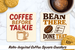 Retro-Inspired Style Coffee Square Coasters. Sublimation PNG Product Image 1