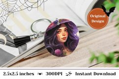 Halloween Round Keychain, Halloween Green Witch Sublimation Product Image 1