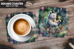 Bear, Fantasy &amp; Whimsy, Buffalo Plaid Square Coaster PNG Product Image 1