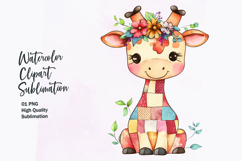 Watercolor cute kawaii Giraffe patchwork patterned clipart Product Image 1