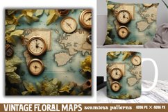 Vintage Floral Maps Seamless Patterns Backgrounds, Product Image 1