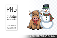 Cute Christmas Highland Cow , Animal Sublimation Clipart PNG Product Image 1