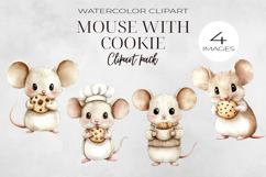 Watercolor Cute Mouse with cookie Clipart, PNG. Product Image 1