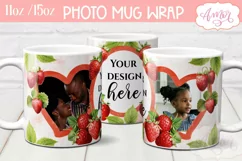 Strawberry photo mug wrap PNG, picture mug template PNG Product Image 2