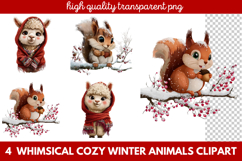 Whimsical Cozy Winter Animals Clipart | Cute Snowy Forest Product Image 1