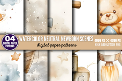 Watercolor Neutral Newborn Scenes Paper PNG Product Image 1