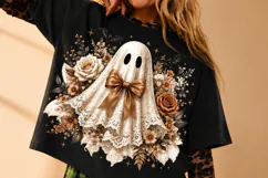 Vintage Floral Lace Ghost Halloween PNG Sublimation File Product Image 3