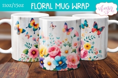 Spring floral mug wrap sublimation PNG, Butterflies mug png Product Image 1