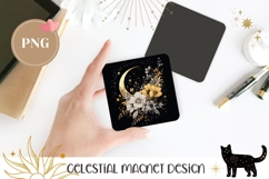 Floral Moon Magnet, Celestial Magnet PNG, Night Magnet Product Image 1
