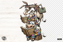 Whimsical Farm Animals Love Reading - Animals Clipart Product Image 1