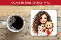 valentine square coaster - girl teddy bear Product Image 1