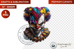 Horrific Evil Clown Clipart - Halloween Creepy Circus PNG G Product Image 1