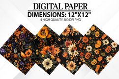 Halloween Flowers Digital Paper - Halloween Background Product Image 1