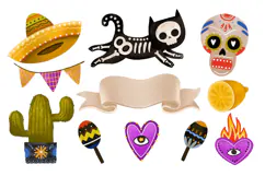 Watercolor Day of the Dead Clipart, Skeleton Cat Sugar Skull Product Image 2