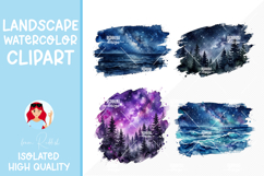 4 Galaxy Night Watercolor Landscapes Product Image 1