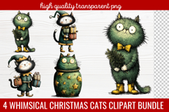 4 Whimsical Christmas Cats Clipart | Cute Festive Cat PNG Product Image 1