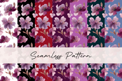Delicate Sakura Flowers Purple Watercolor Seamless Pattern Product Image 1