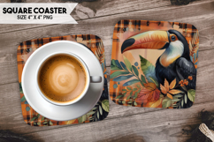 Toucan, Birds &amp; Others, Buffalo Plaid Square Coaster PNG Product Image 1