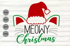 Meowy Christmas Svg, Funny Christmas Svg, Cat Face Svg. Product Image 1